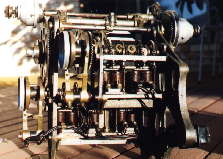 Image of the back of an electro mechanical shaft adder circa 1936