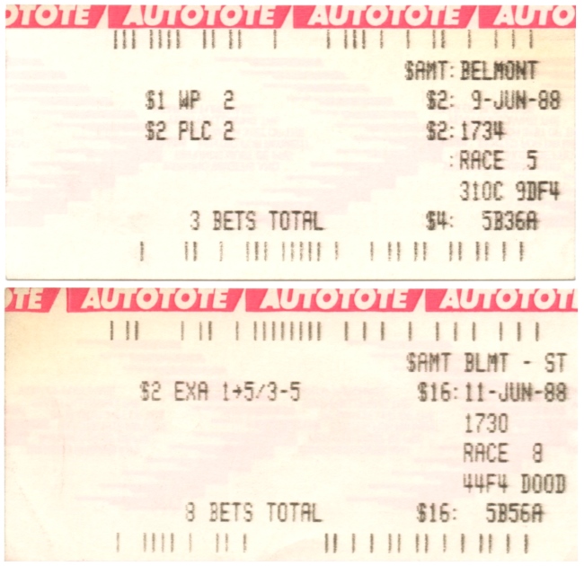 Tickets printed at Belmont Park