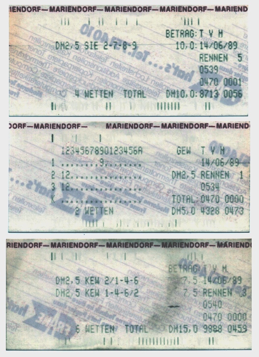 Tote tickets from Mariendorf Berlin