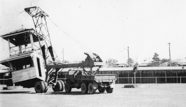 Image of the old Judges box being removed by a crane