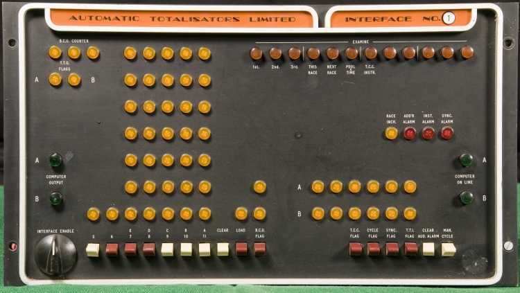 Image of an ATL PDP8 interface panel at Harold Park