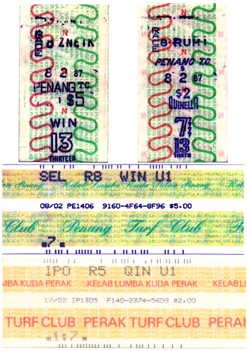 Image of tote tickets from Penang and Perak