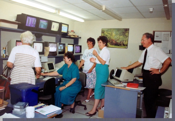 Image of a Totalisator control room with Fay Swindell